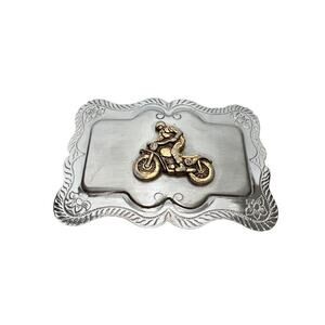 Vintage Golden Motorcycle On A Silver Belt Buckle